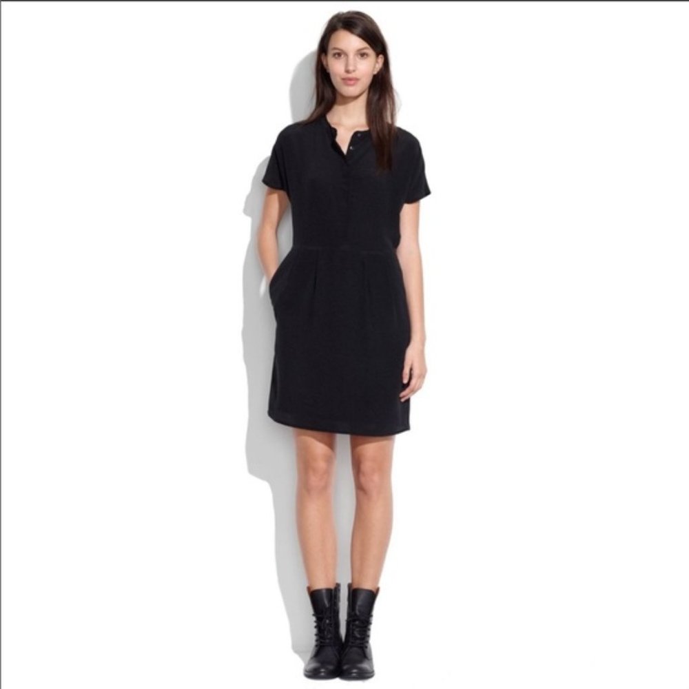 Madewell Silk Shirt Dress Black 0